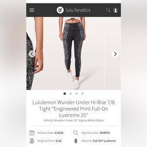 Lululemon Wunder Under Hi-Rise 7/8 Leggings Engineered Print Size 4